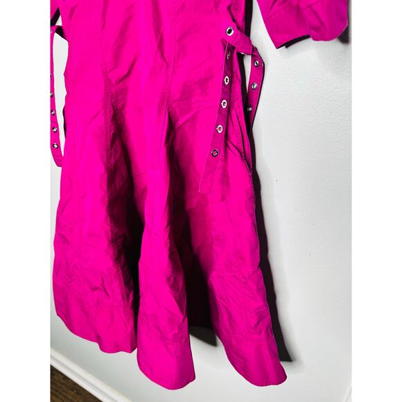 3.1 PHILLIP LIM Purple A-Line V-Neck Puff Sleeves Godet Belted Dress Size 2 - Picture 5 of 12